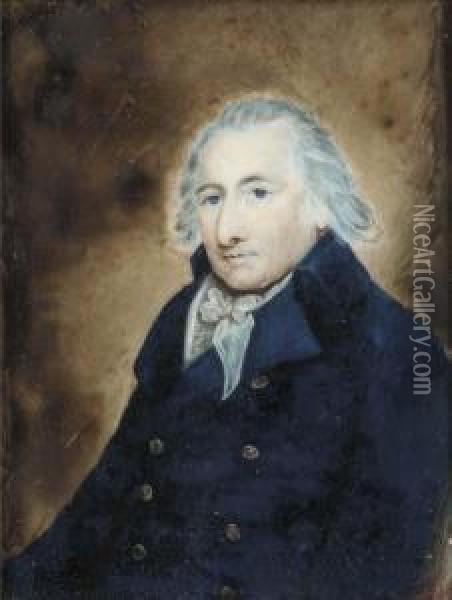 Portrait Of A Gentleman In Blue Coat With White Stock Oil Painting - Horace Hone