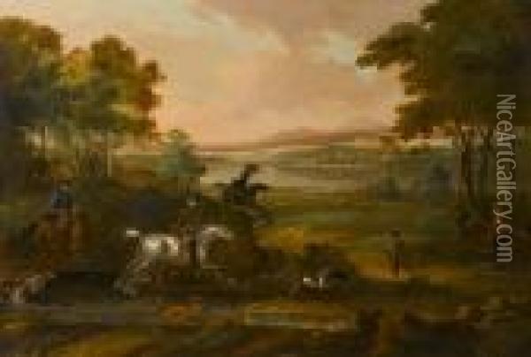 A Stag Hunt Oil Painting - Jan Wyck