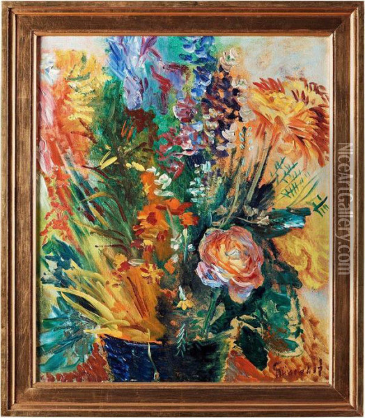 Ett Fang Blommor Oil Painting - Isaac Grunewald