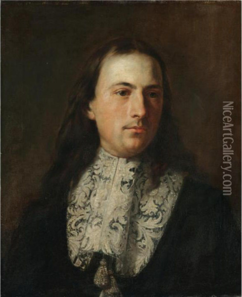 Portrait Of A Gentleman, Head And Shoulders, Wearing Black And With A White Ruff Oil Painting - Carlo Maratta or Maratti