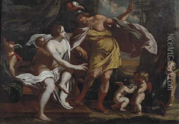 Mars And Venus And Putti Playing With Armour Oil Painting - Nikolaus Knupfer