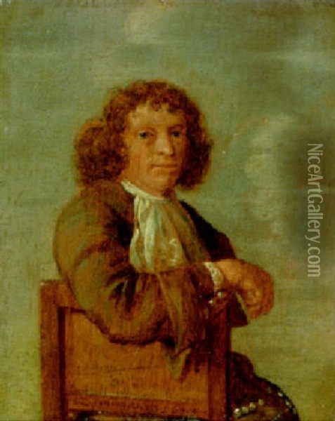 Portrait Of A Gentleman, Seated Half-length, In A Brown Costume And Cravat Oil Painting - Lodewyck Van Der Helst