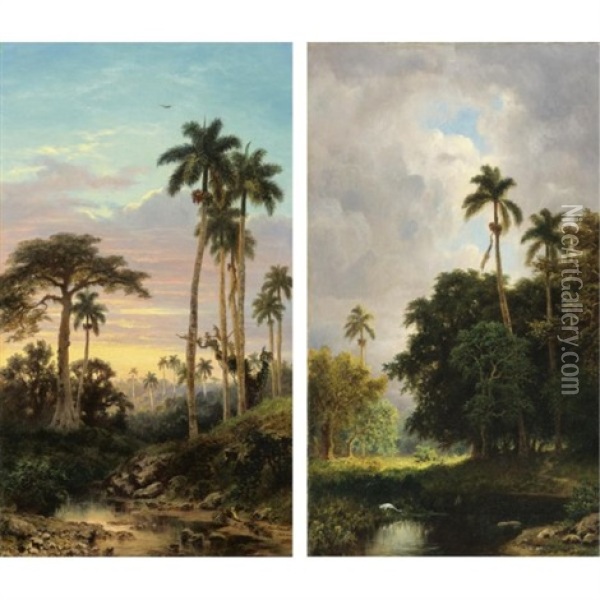 Cuban Landscapes (2 Works) Oil Painting - Esteban Chartrand