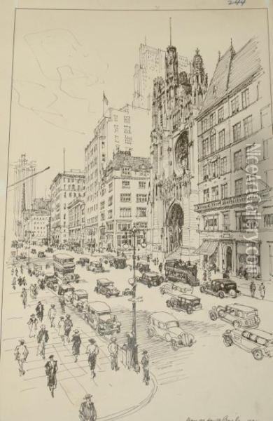 Madison Avenue From 35th Street Oil Painting - Vernon Howe Bailey