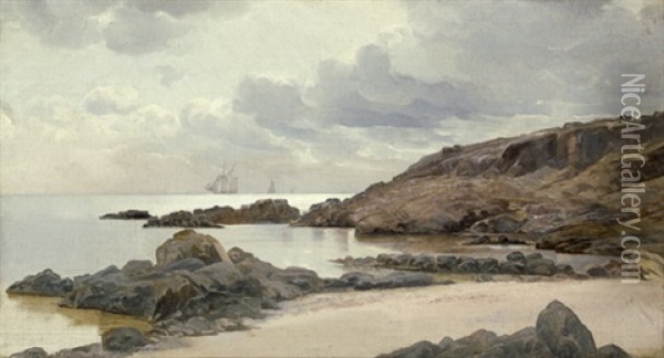 Ansicht Der Felskuste Von Bornholm, Im Hintergrund Segelschiffe Oil Painting - Holger Henrik Herholdt Drachmann