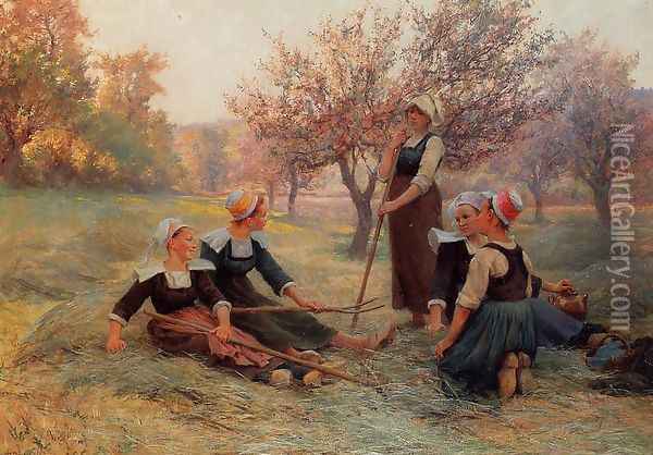 Tedders at the End of the Day Oil Painting - Theophile Louis Deyrolle