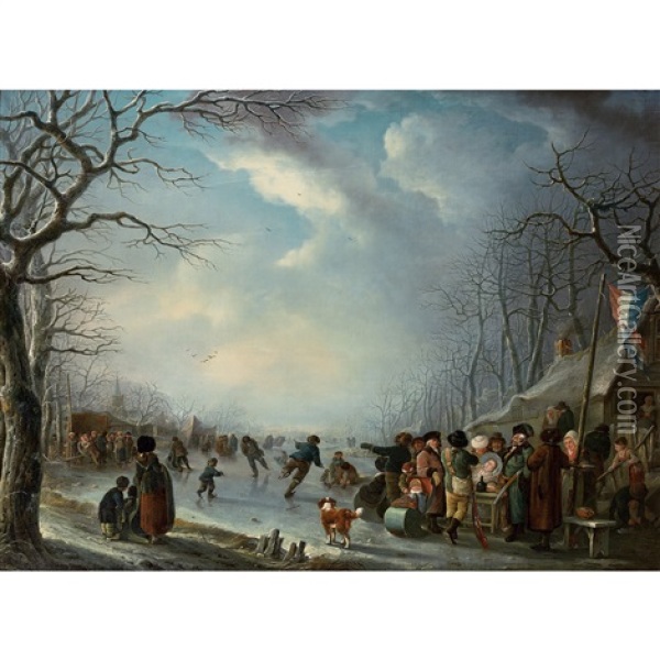 Collation Au Bord D'une Riviere Gelee Oil Painting - Andries Vermeulen