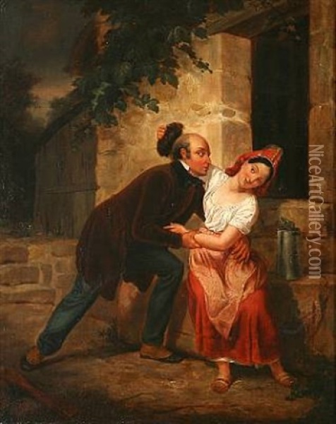 The Flirting Man Is Loosing His Wig Oil Painting - Marie-Alexandre (Menut) Alophe
