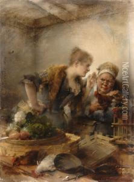 Marktfrauen. Oil Painting - Josef Theodor Moroder-Lusenberg