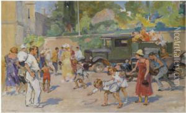 Summer Street Scene Oil Painting - Nikolai Semenovich Samokish