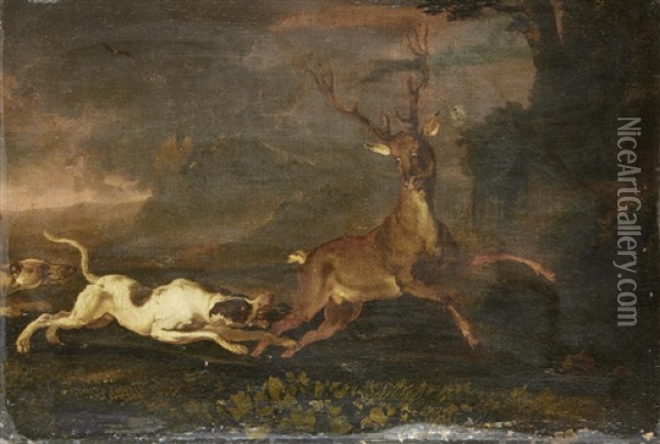 A Stag Hunt Oil Painting - Abraham Danielsz Hondius