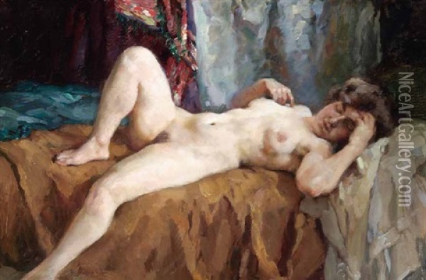 Liegender Madchenakt Oil Painting - Paul Paede