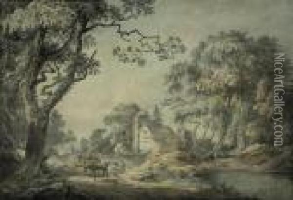 Drover On A Road By A Cottage Oil Painting - Paul Sandby