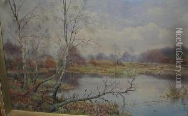 An Autumnal River Scene Oil Painting - Benjamin John Ottewell