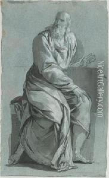 Study Of A Seated Saint, 1786. Oil Painting - Jean-Pierre Saint-Ours