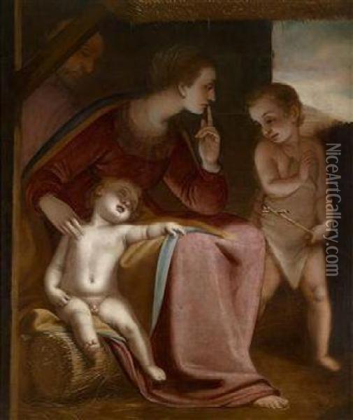 The Holy Family With The Infant John The Baptist Oil Painting - Luca Cambiaso