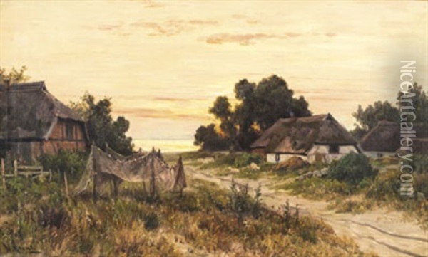 Dorfstrase Im Sonnenaufgang Oil Painting - Walter Moras