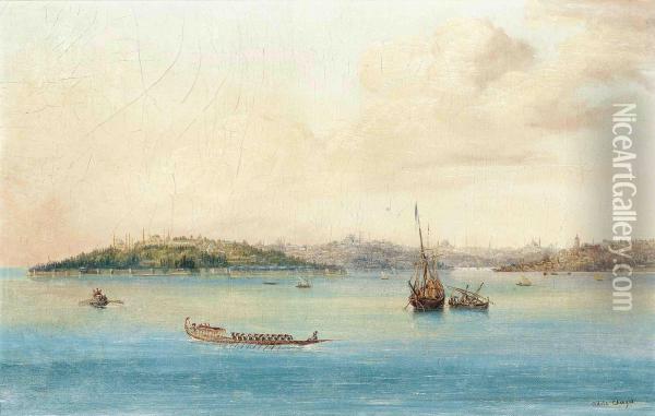 View Of The Golden Horn And Constantinople, From The Bosphorus Oil Painting - Odile Clarges