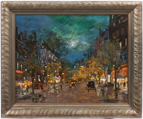 Boulevard In Paris At Night Oil Painting - Konstantin Alexeievitch Korovin