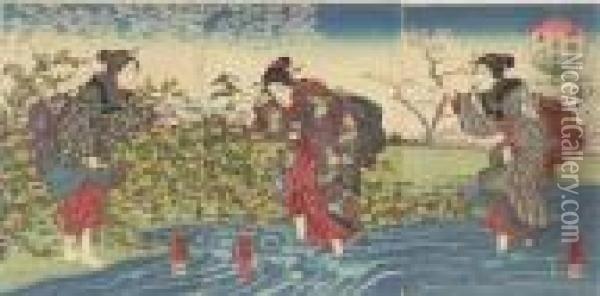Yamashiro No Kuni Ide No Tamagawa (ide Jewel River, Yamashiro Province) Oil Painting - Utagawa Kuniyoshi