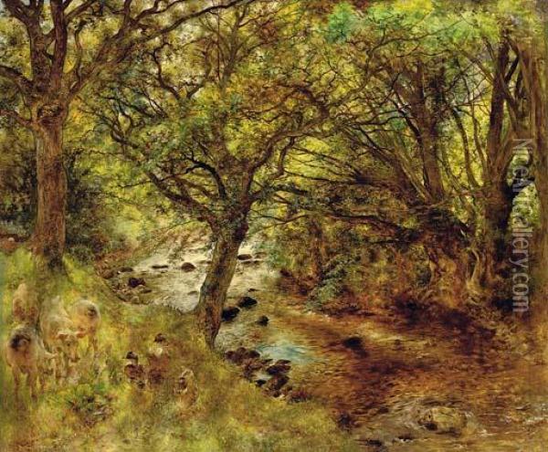 Pigs By A Stream Oil Painting - William Huggins