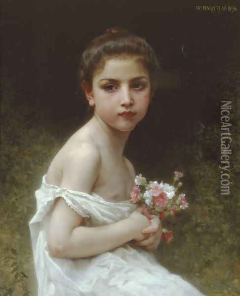 Petite fille au bouquet (Little girl with a bouquet) Oil Painting - William-Adolphe Bouguereau
