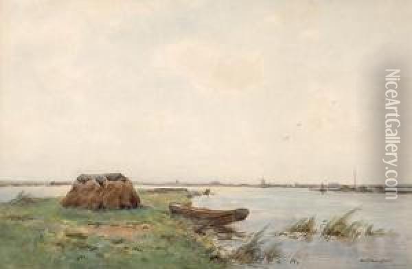 A View Of A Lake Near Kortenhoef Oil Painting - Bernardus Antonie Van Beek