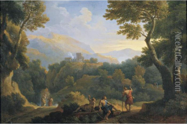 Figures In A Classical Landscape Oil Painting - Jan Frans Van Bloemen (Orizzonte)