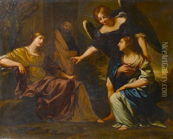Hagar Before Sarah And Abraham Oil Painting - Vincenzo Dandini