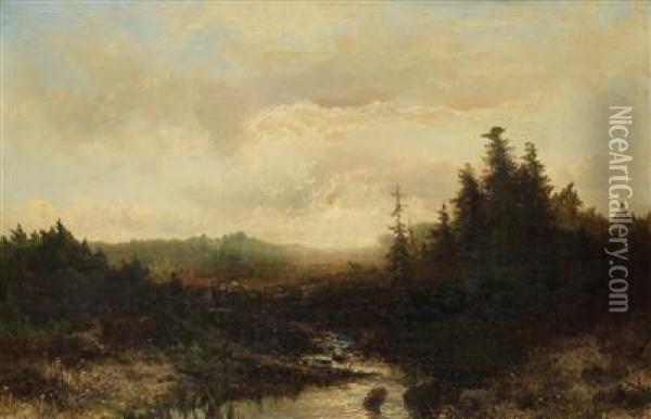 A Forested Landscape Oil Painting - Johannes Warnardus Bilders