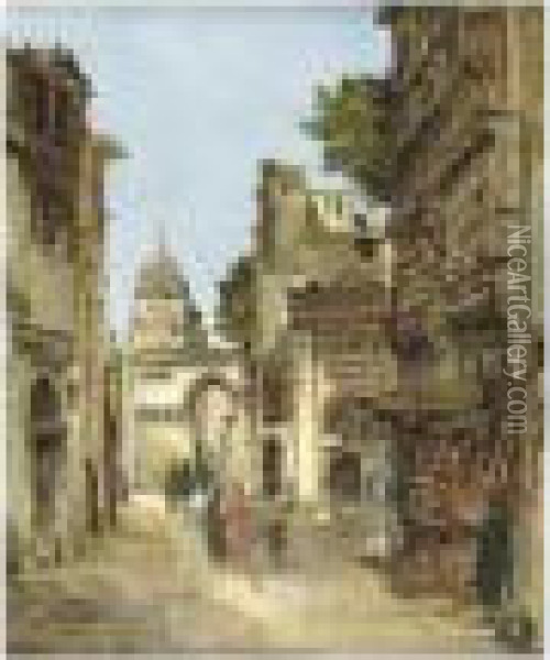 Une Rue Du Caire En 1869 Oil Painting - Godefroy de Hagemann