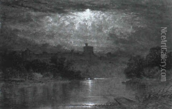 Blick Auf Windsor-castle Bei Mondlicht Oil Painting - Albert Goodwin