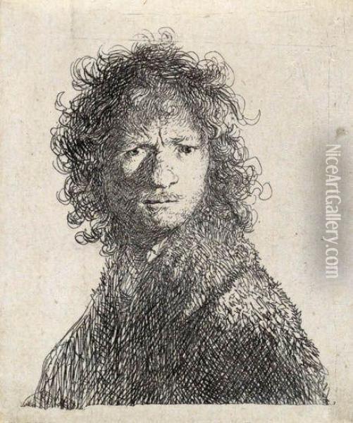 Self Portrait Frowning: Bust Oil Painting - Rembrandt Van Rijn