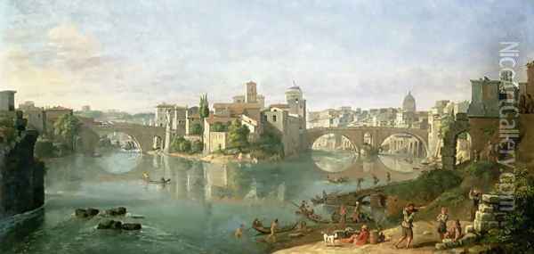 The Tiberian Island in Rome, 1685 Oil Painting - Caspar Andriaans Van Wittel