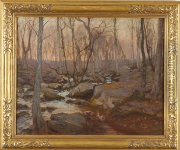 Autumn Twilight, Connecticut Oil Painting - Hal Robinson