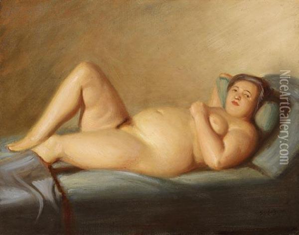 Liegender Korpulenter Akt Oil Painting - Georg Scholz