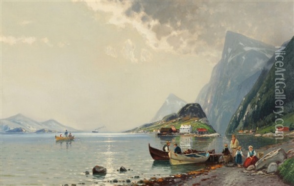 Scenery With Fishing Boats Oil Painting - Wilhelm Schmitz-Schulten
