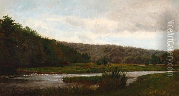 River Landscape Oil Painting - Jean-Baptiste Kindermans