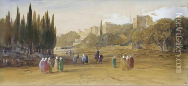 The Walls Of Constantinople Oil Painting - Edward Lear