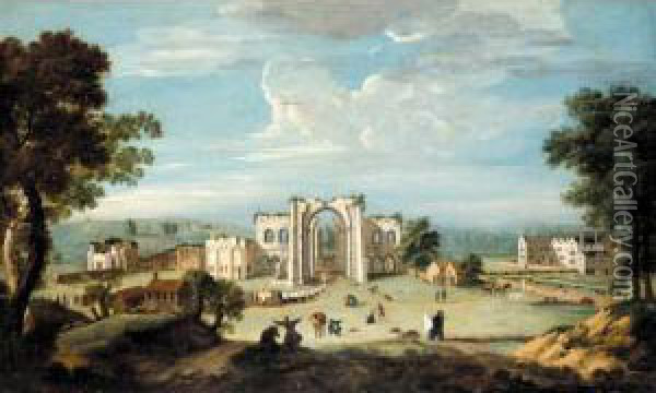 A Church Procession Entering Furness Abbey Oil Painting - Thomas Smith