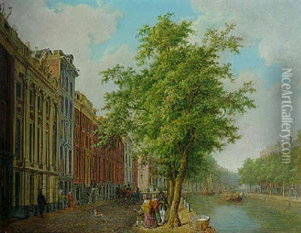 A View Of The Herengracht, Amsterdam Oil Painting - Bartholomeus Johannes Van Hove