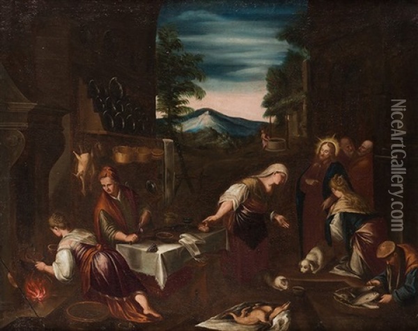 Jesus En Casa De Marta Y Maria Oil Painting - Francesco da Ponte Bassano