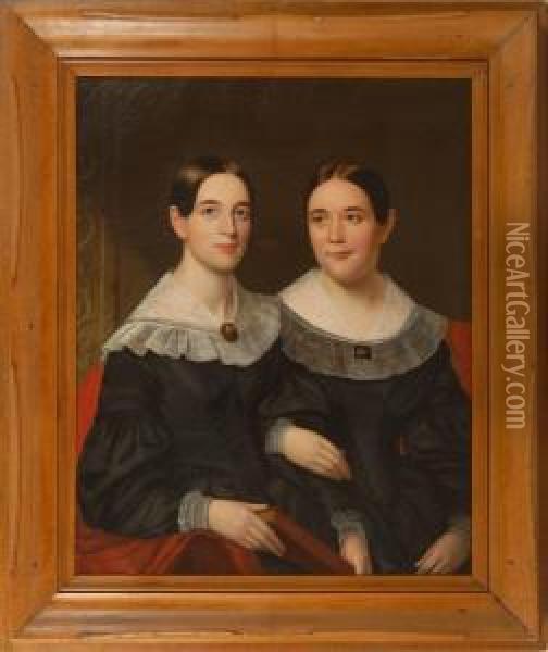 Half-length Portrait Of Two Sisters Oil Painting - Henry Cheever(s) Pratt