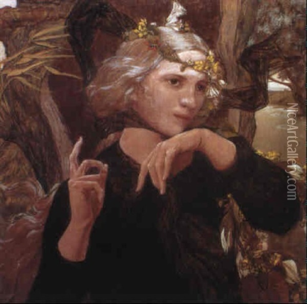 Femme Au Voile Noir Oil Painting - Fritz Erler