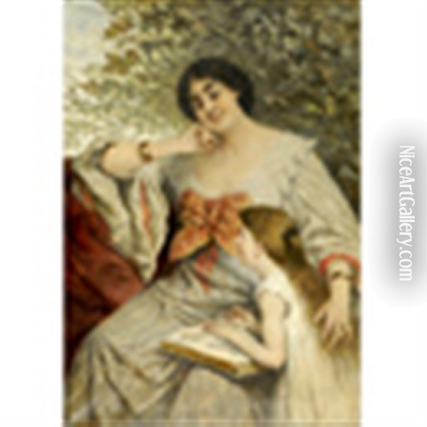Insegnamento Materno Oil Painting - Cesare Felix Georges dell' Acqua
