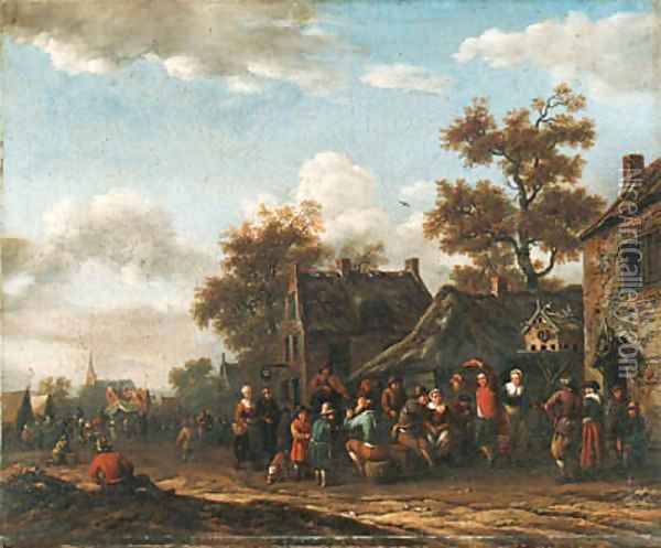 Peasants merrymaking in a village street Oil Painting - Barent Gael