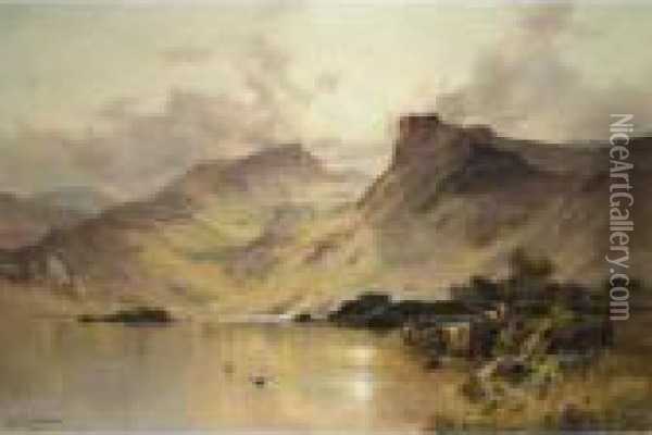 A Highland Loch Oil Painting - Alfred de Breanski