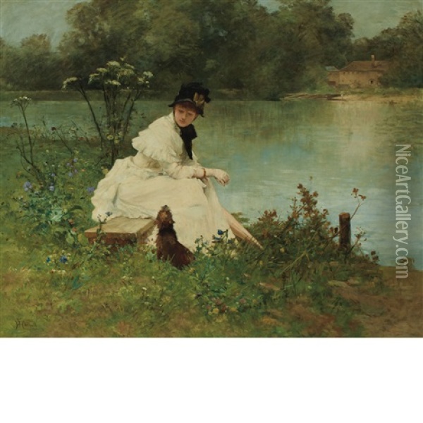 By The River Oil Painting - Ferdinand Heilbuth