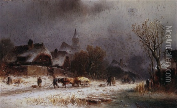 Dorf Im Winter Oil Painting - Anton Doll