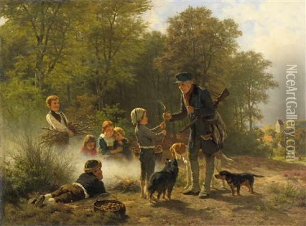 Jager Am Kartoffelfeuer (am Waldrand) Oil Painting - Ernst Bosch